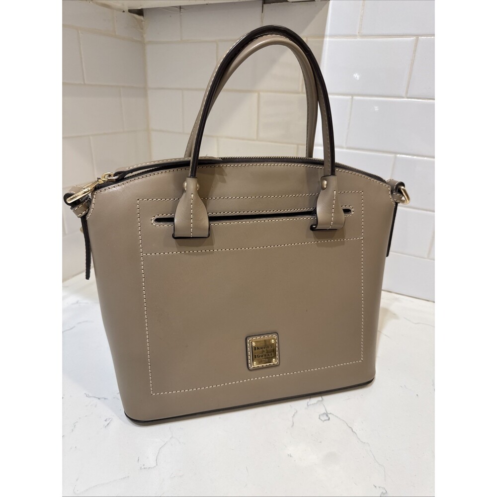 As Is Dooney and Bourke Beacon Light Taupe Leather Satchel Bag - Picture 3 of 17